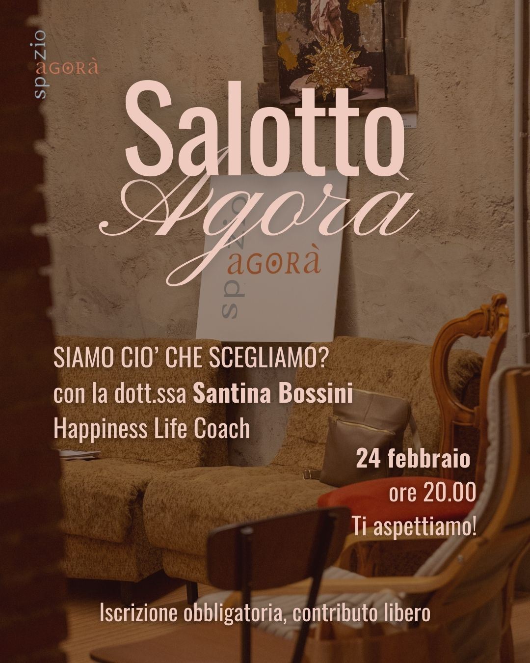 Locandina del Salotto Agorà di Febbraio 2026 con Santina Bossini
