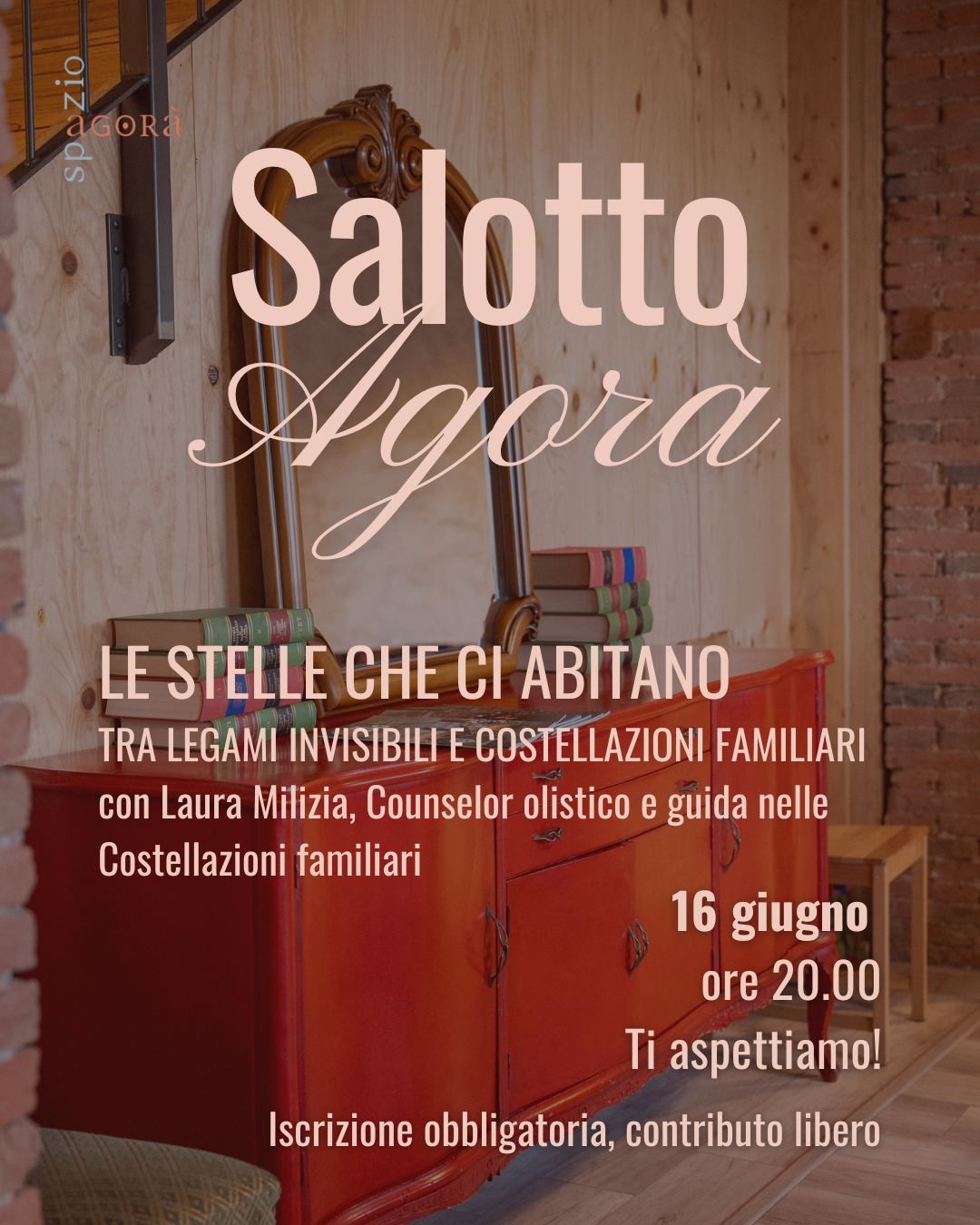 Locandina del Salotto Agorà di Giugno 2026 con Laura Milizia
