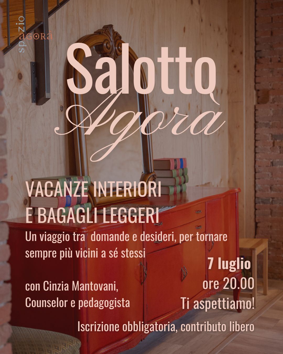 Locandina del Salotto Agorà di Luglio 2026 con Cinzia Mantovani