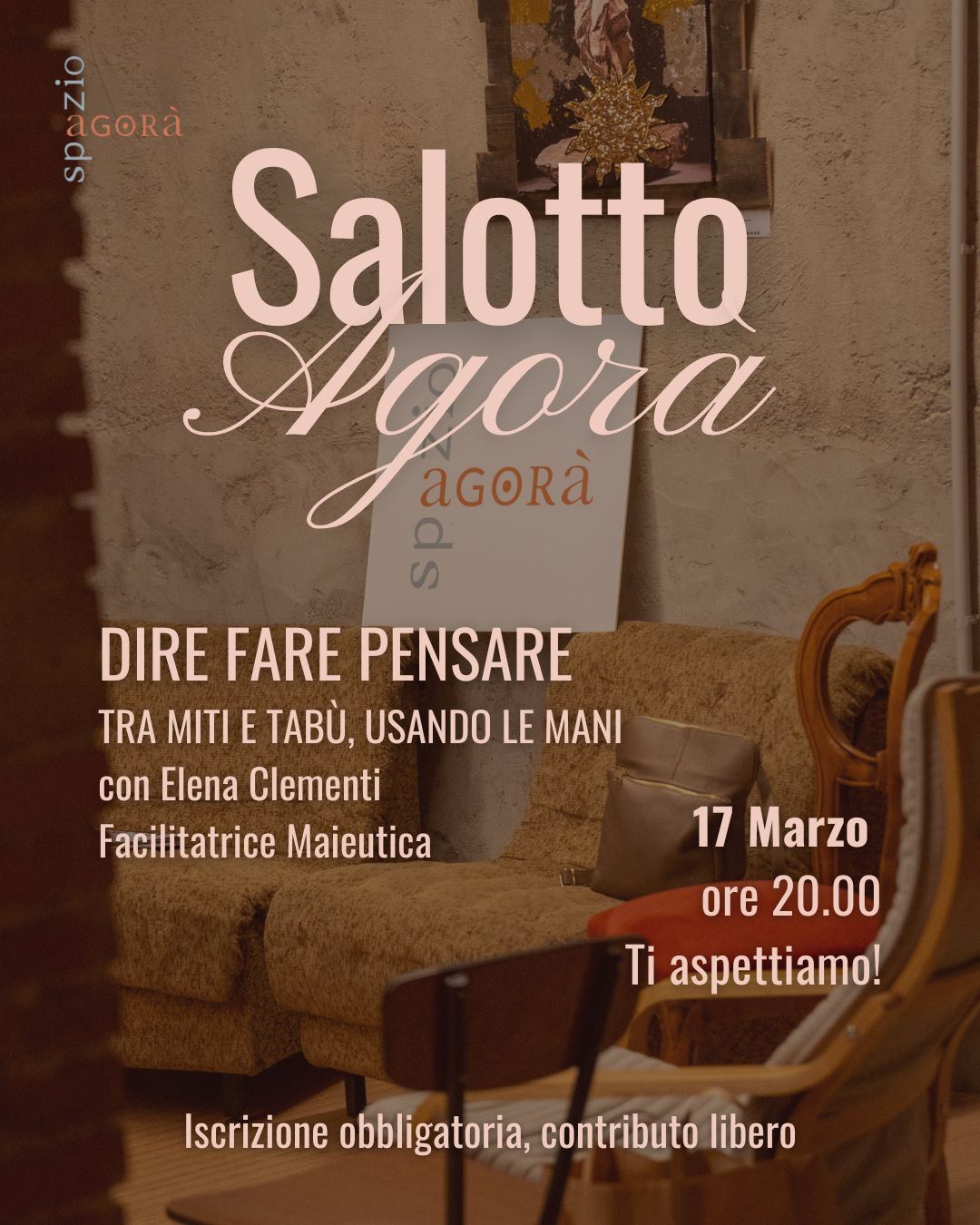 Locandina del Salotto Agorà di Marzo 2026 con Elena Clementi